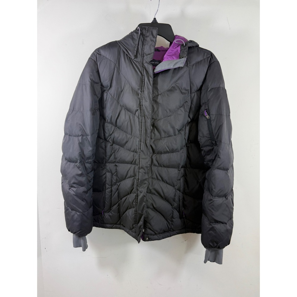 Lands' End Women's XL Black Down Puffer Jacket Winter Outdoor Ski